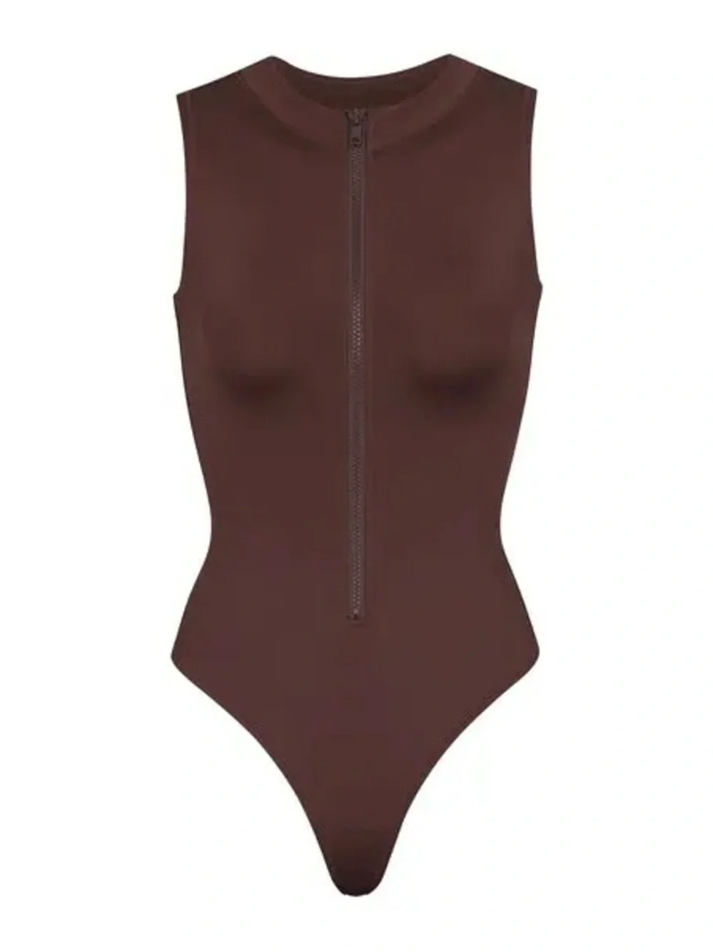 Skims Swim Zip Front Sleeveless One Piece - Cocoa